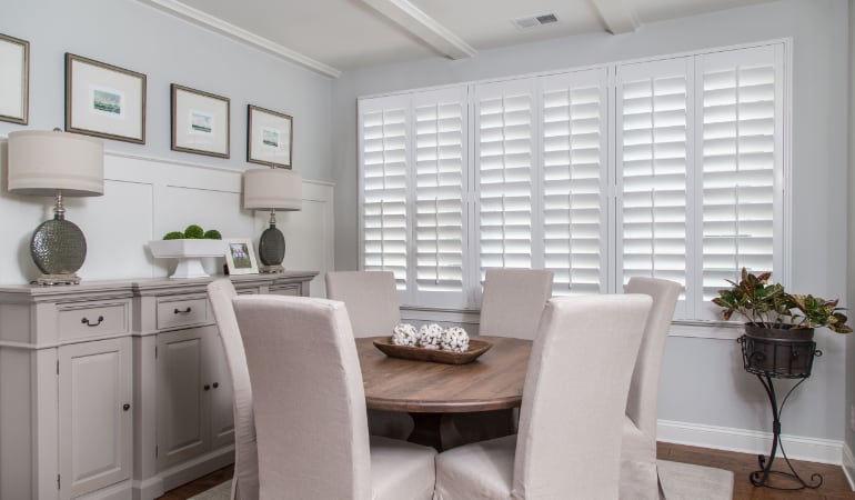  Plantation shutters in a Charlotte dining room.